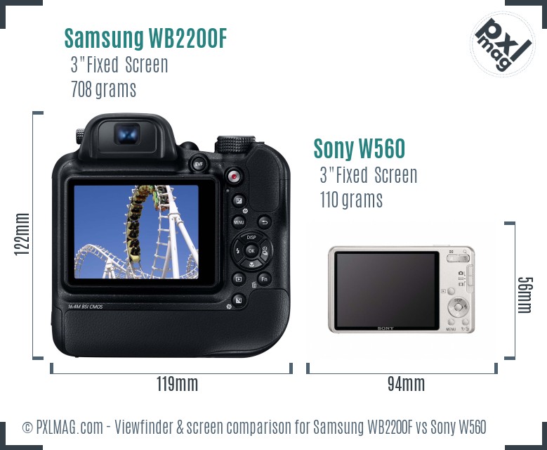 Samsung WB2200F vs Sony W560 Screen and Viewfinder comparison