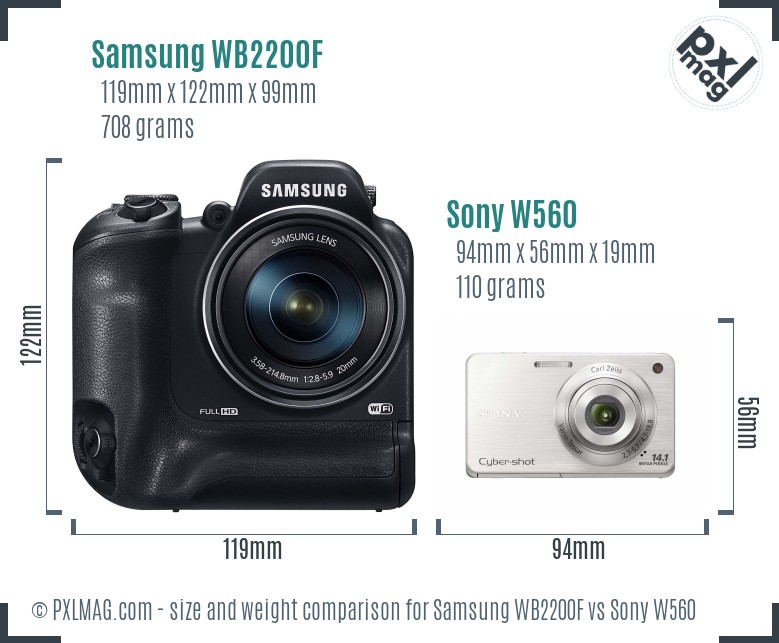 Samsung WB2200F vs Sony W560 size comparison Samsung WB2200F vs Sony W560 size comparison