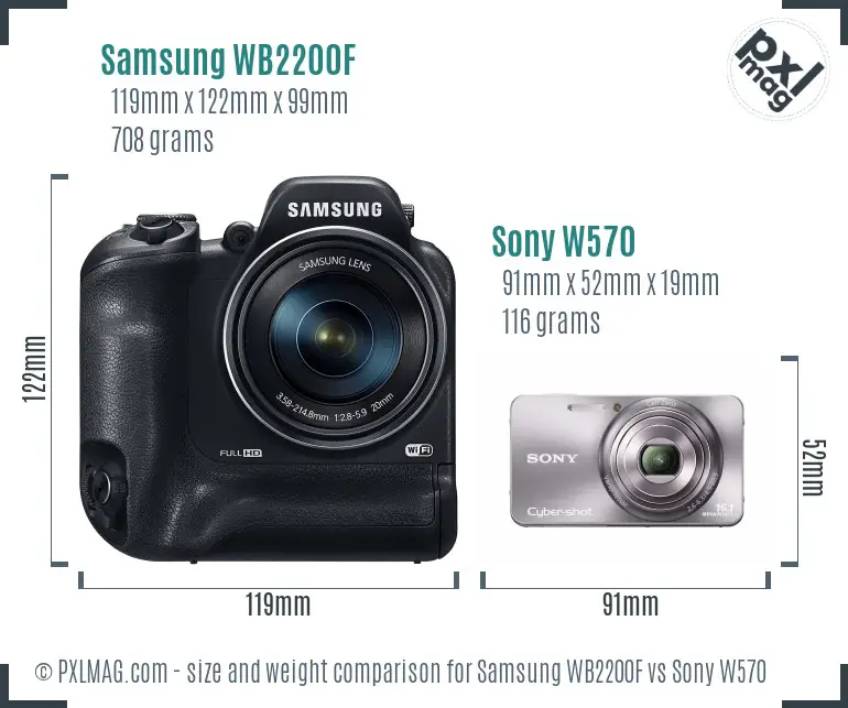 Samsung WB2200F vs Sony W570 size comparison