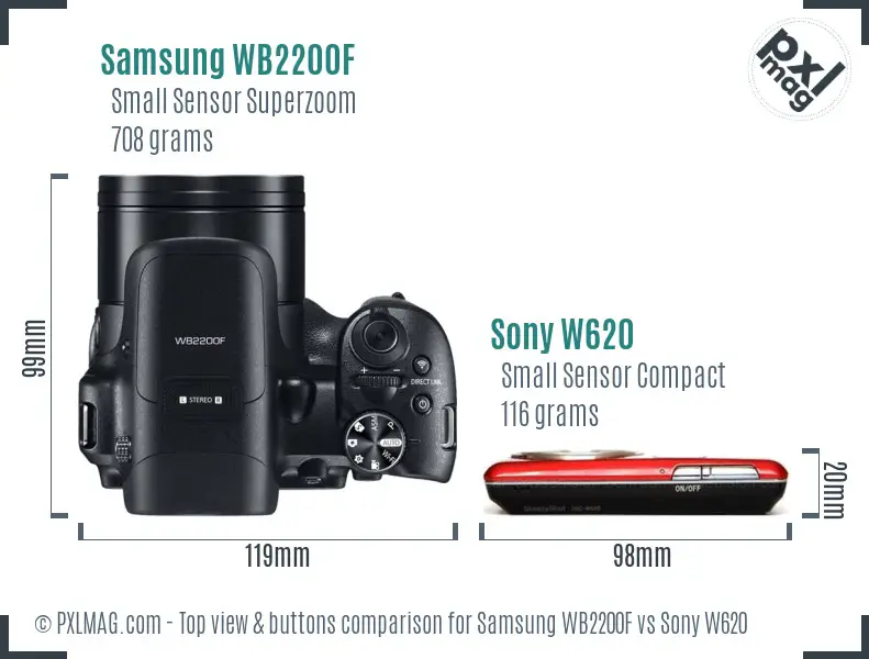 Samsung WB2200F vs Sony W620 top view buttons comparison