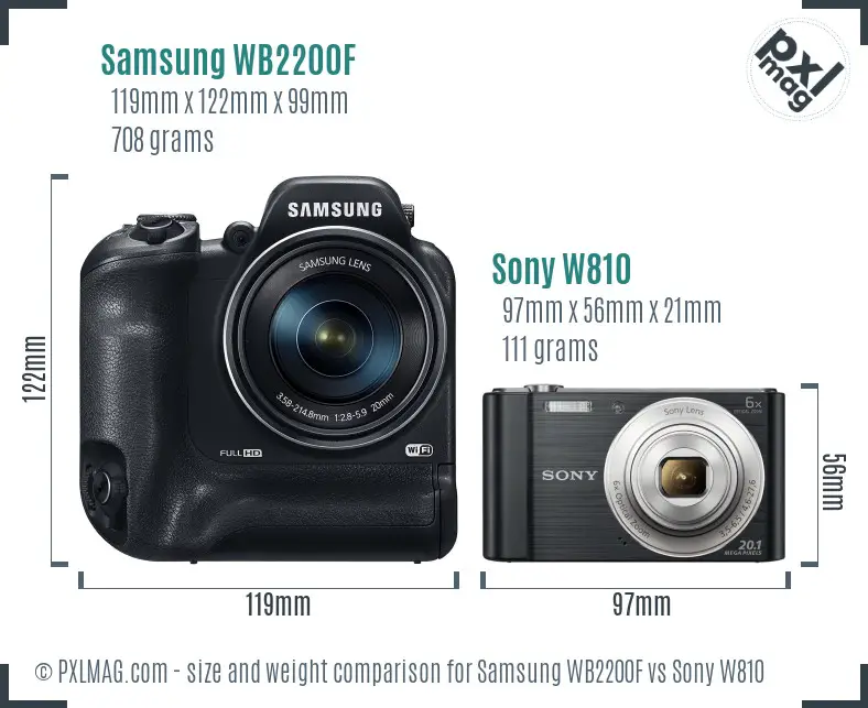 Samsung WB2200F vs Sony W810 size comparison