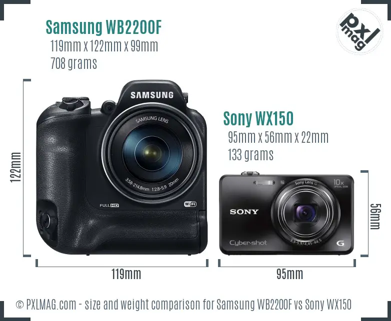 Samsung WB2200F vs Sony WX150 size comparison Samsung WB2200F vs Sony WX150 size comparison