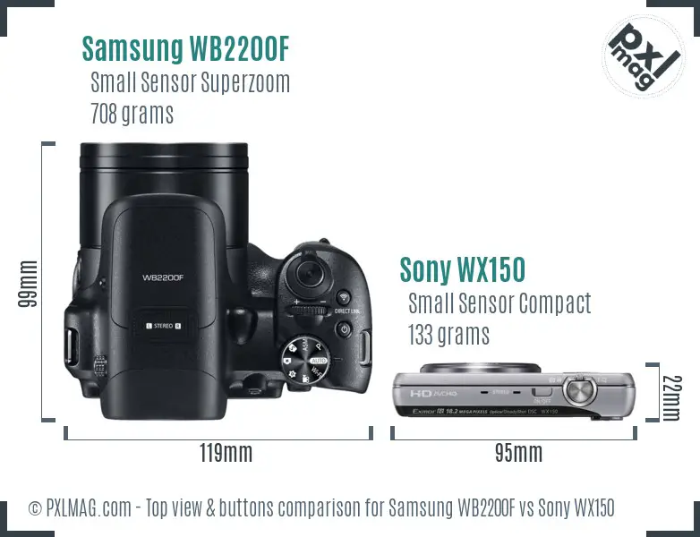 Samsung WB2200F vs Sony WX150 top view buttons comparison Samsung WB2200F vs Sony WX150 top view buttons comparison