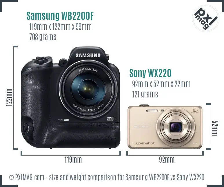 Samsung WB2200F vs Sony WX220 size comparison