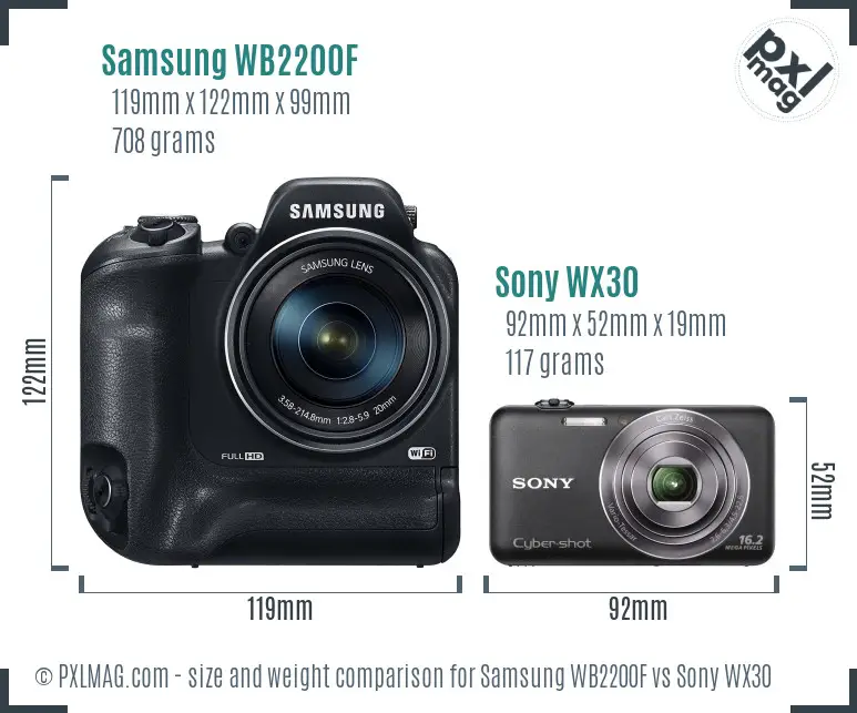 Samsung WB2200F vs Sony WX30 size comparison