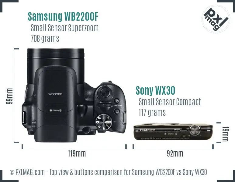 Samsung WB2200F vs Sony WX30 top view buttons comparison