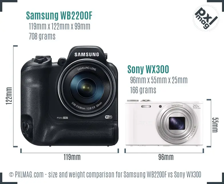 Samsung WB2200F vs Sony WX300 size comparison