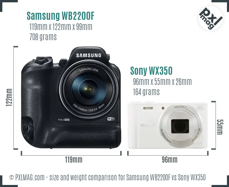 Samsung WB2200F vs Sony WX350 size comparison