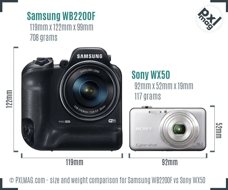 Samsung WB2200F vs Sony WX50 size comparison