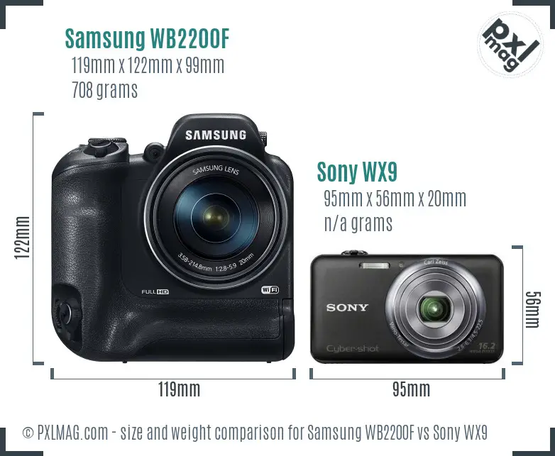 Samsung WB2200F vs Sony WX9 size comparison