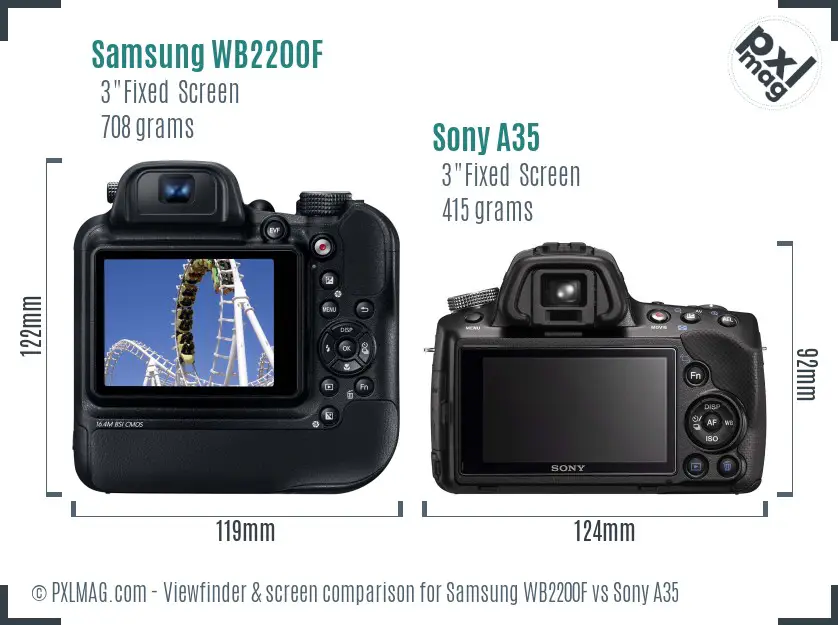 Samsung WB2200F vs Sony A35 Screen and Viewfinder comparison