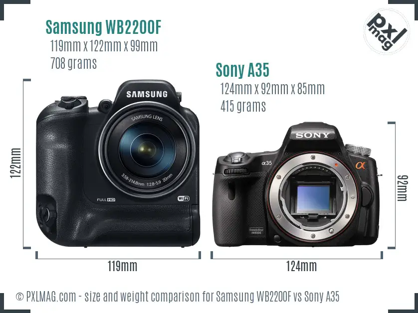Samsung WB2200F vs Sony A35 size comparison