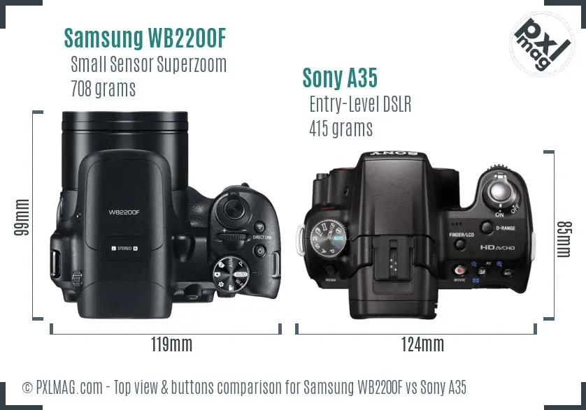 Samsung WB2200F vs Sony A35 top view buttons comparison