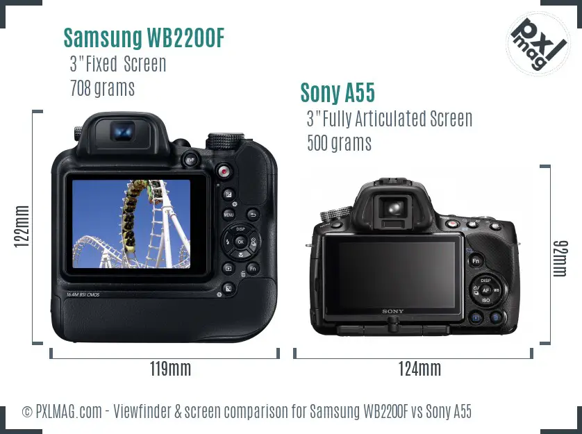 Samsung WB2200F vs Sony A55 Screen and Viewfinder comparison Samsung WB2200F vs Sony A55 Screen and Viewfinder comparison