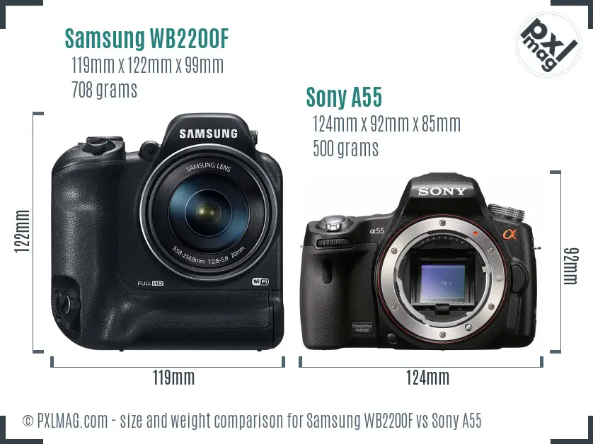 Samsung WB2200F vs Sony A55 size comparison Samsung WB2200F vs Sony A55 size comparison