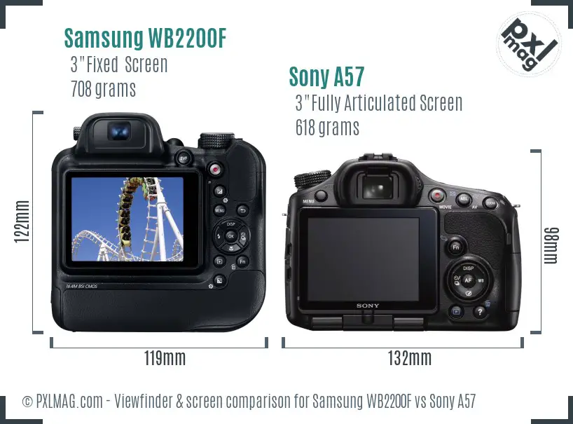 Samsung WB2200F vs Sony A57 Screen and Viewfinder comparison