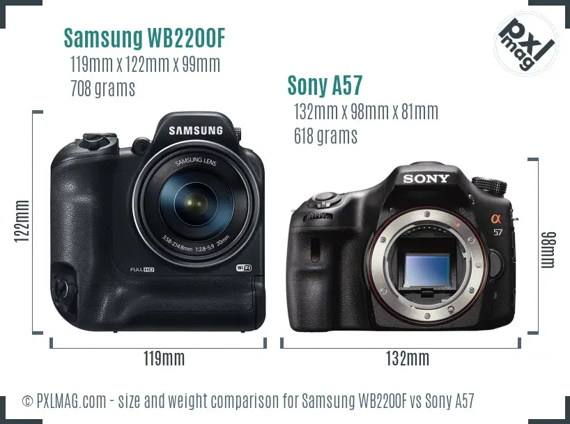 Samsung WB2200F vs Sony A57 size comparison