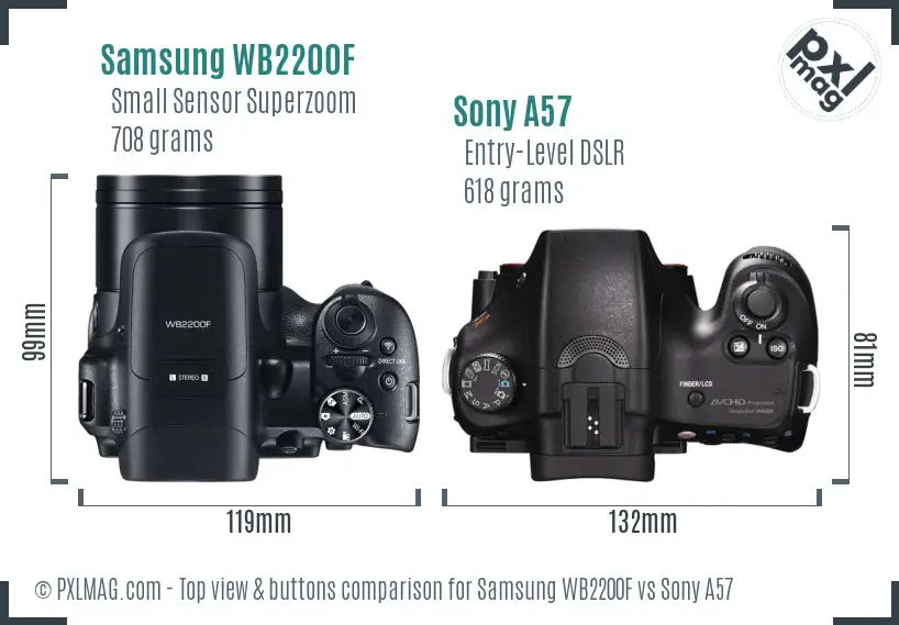 Samsung WB2200F vs Sony A57 top view buttons comparison