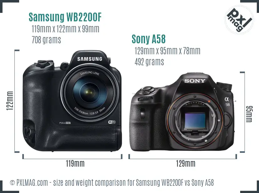 Samsung WB2200F vs Sony A58 size comparison Samsung WB2200F vs Sony A58 size comparison