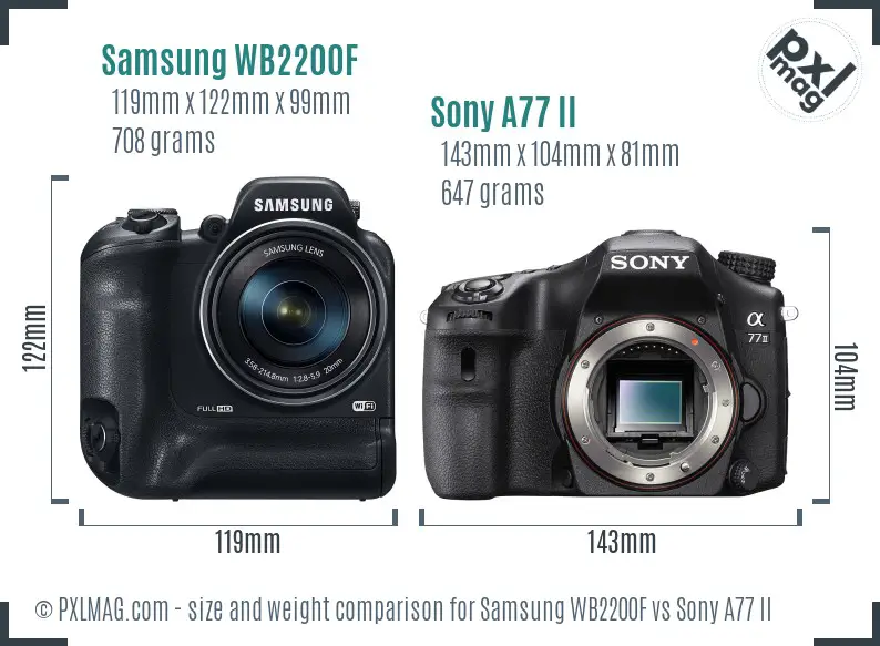 Samsung WB2200F vs Sony A77 II size comparison