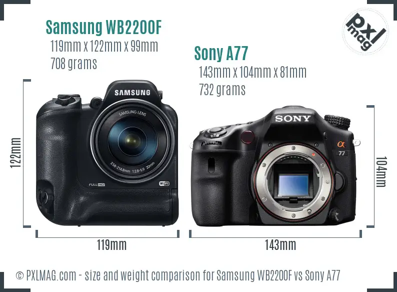 Samsung WB2200F vs Sony A77 size comparison Samsung WB2200F vs Sony A77 size comparison