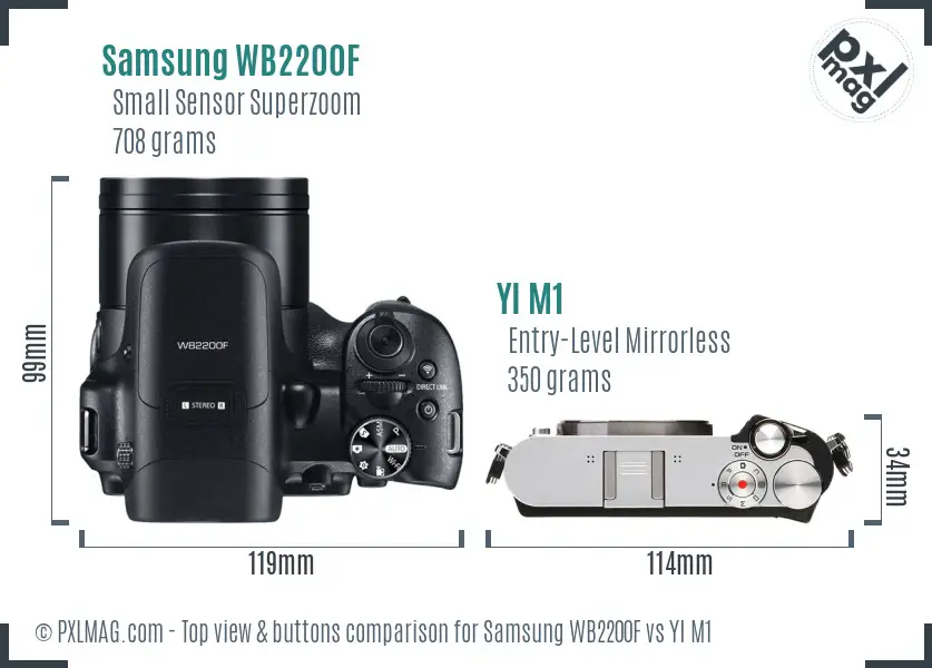 Samsung WB2200F vs YI M1 top view buttons comparison