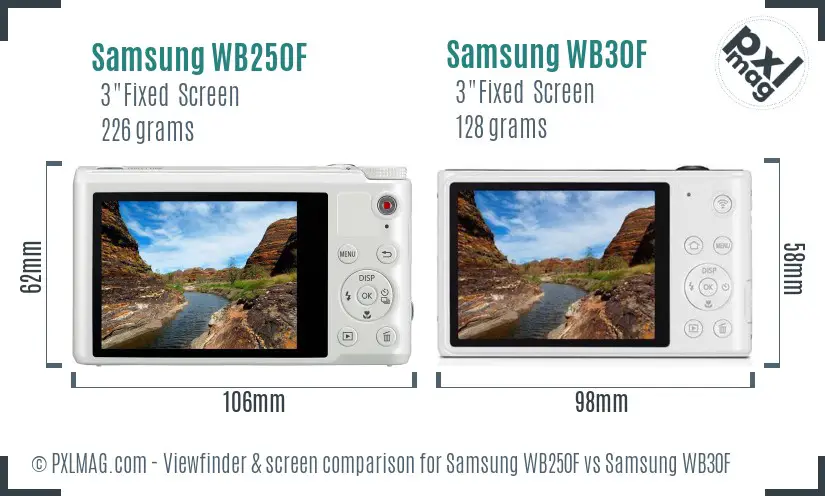 Samsung WB250F vs Samsung WB30F Screen and Viewfinder comparison