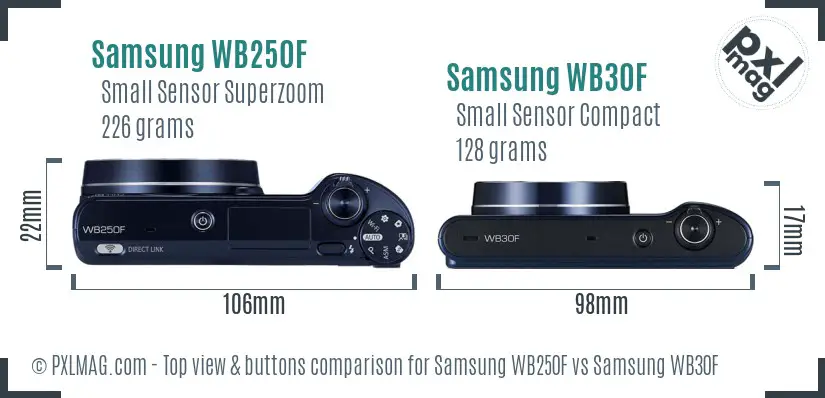 Samsung WB250F vs Samsung WB30F top view buttons comparison