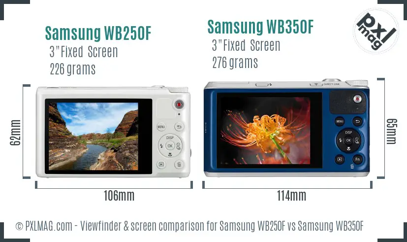 Samsung WB250F vs Samsung WB350F Screen and Viewfinder comparison