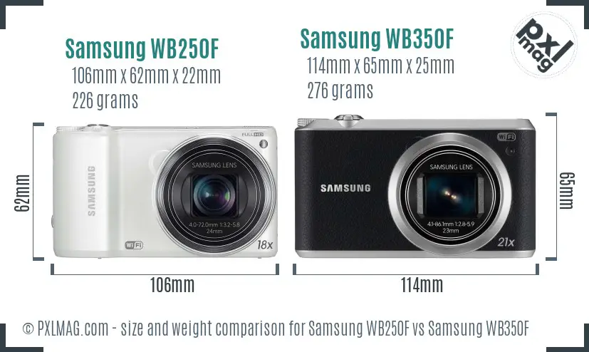 Samsung WB250F vs Samsung WB350F size comparison