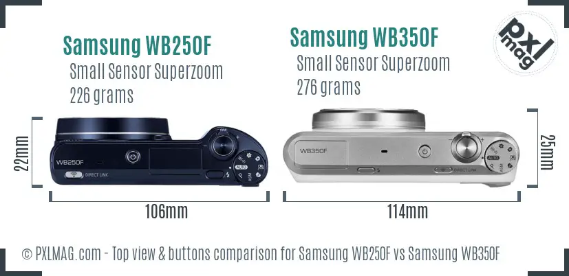 Samsung WB250F vs Samsung WB350F top view buttons comparison