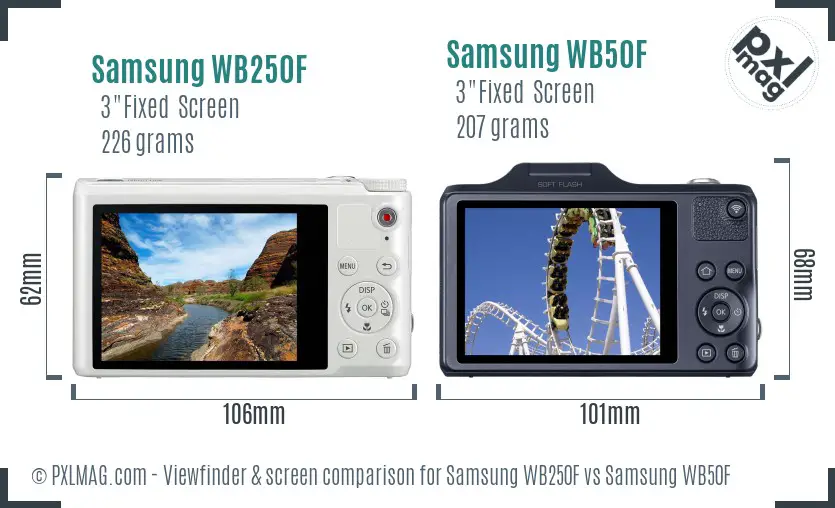 Samsung WB250F vs Samsung WB50F Screen and Viewfinder comparison