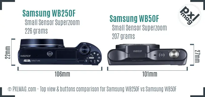 Samsung WB250F vs Samsung WB50F top view buttons comparison