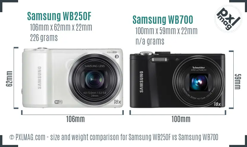 Samsung WB250F vs Samsung WB700 size comparison