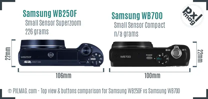 Samsung WB250F vs Samsung WB700 top view buttons comparison