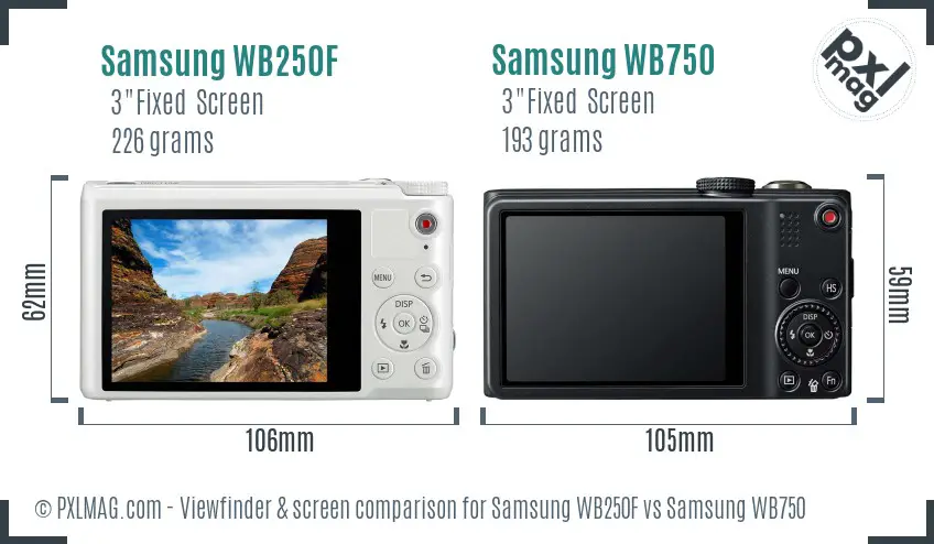 Samsung WB250F vs Samsung WB750 Screen and Viewfinder comparison