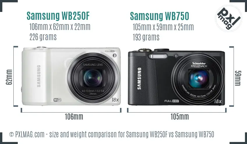 Samsung WB250F vs Samsung WB750 size comparison