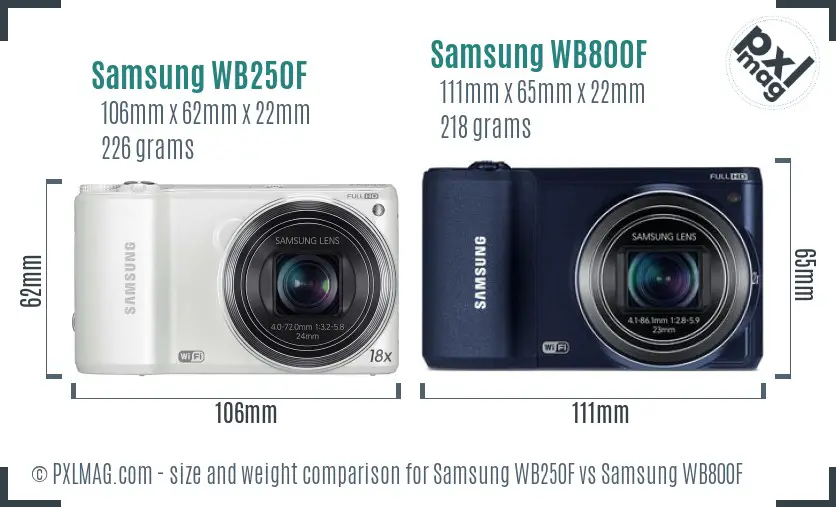 Samsung WB250F vs Samsung WB800F size comparison
