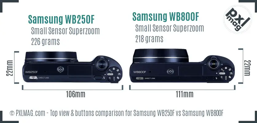 Samsung WB250F vs Samsung WB800F top view buttons comparison