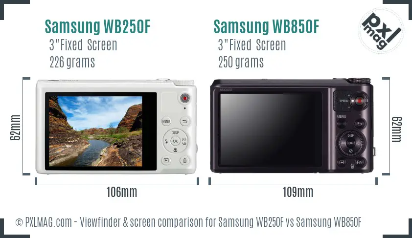 Samsung WB250F vs Samsung WB850F Screen and Viewfinder comparison