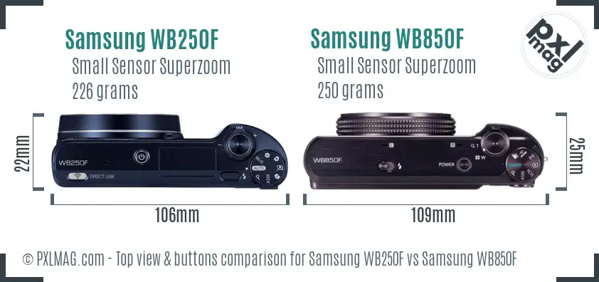 Samsung WB250F vs Samsung WB850F top view buttons comparison