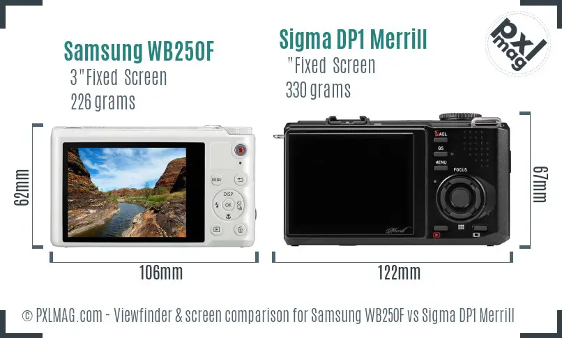 Samsung WB250F vs Sigma DP1 Merrill Screen and Viewfinder comparison