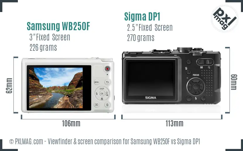 Samsung WB250F vs Sigma DP1 Screen and Viewfinder comparison