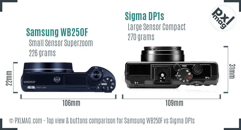 Samsung WB250F vs Sigma DP1s top view buttons comparison