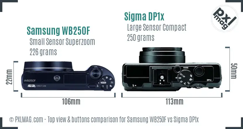 Samsung WB250F vs Sigma DP1x top view buttons comparison