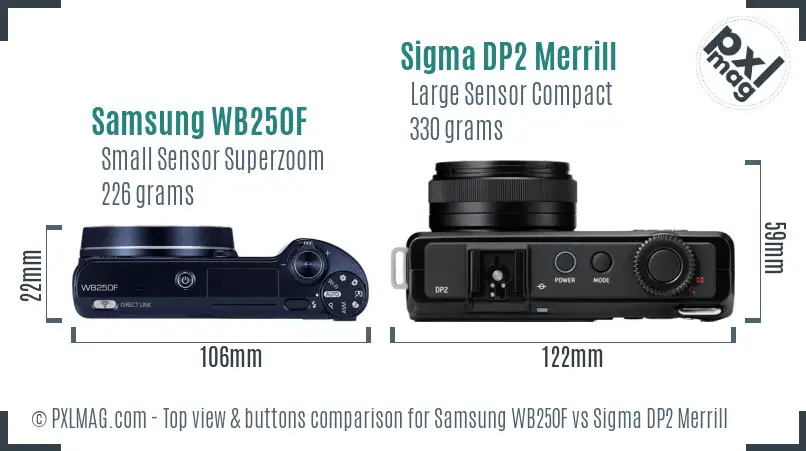 Samsung WB250F vs Sigma DP2 Merrill top view buttons comparison