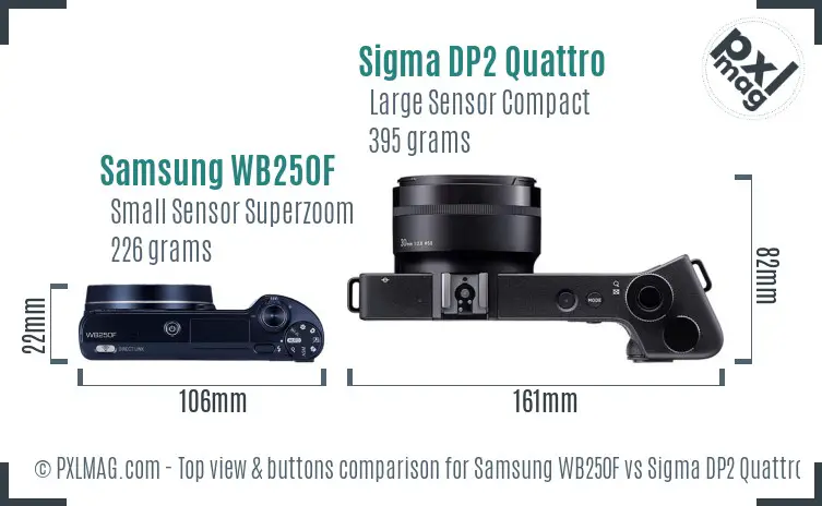 Samsung WB250F vs Sigma DP2 Quattro top view buttons comparison