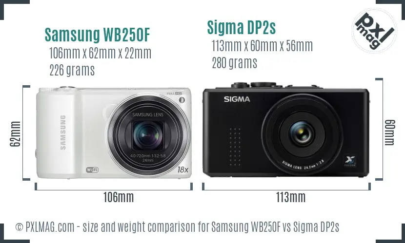 Samsung WB250F vs Sigma DP2s size comparison