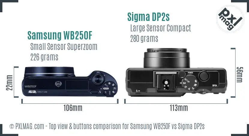 Samsung WB250F vs Sigma DP2s top view buttons comparison