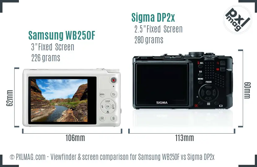 Samsung WB250F vs Sigma DP2x Screen and Viewfinder comparison